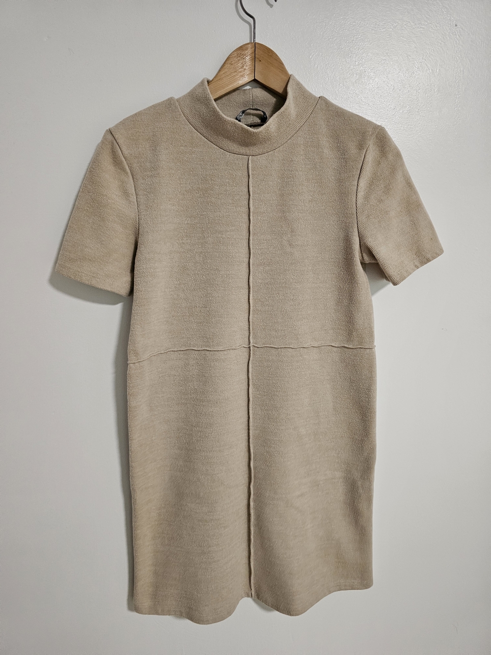 Zara Ribbed Knit Mini Dress Beige Ecru Size Small Cotton Blend